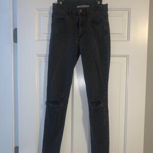 JOE'S JEANS, HIGH RISE SKINNY ANKLE JEANS, DISTRESSED DENIM, RAW HEM, W24, BLACK